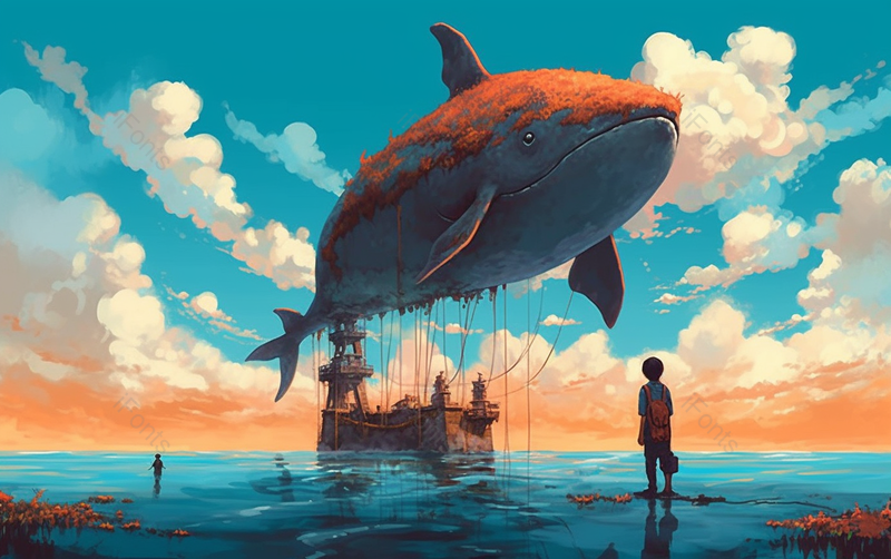 男孩远望鲨鱼形状热气球小孩儿童童话故事幻想海洋生物情亲密触浪漫插画,插画/手绘图,插画/手绘图库,插画/手绘图下载,插画/手绘